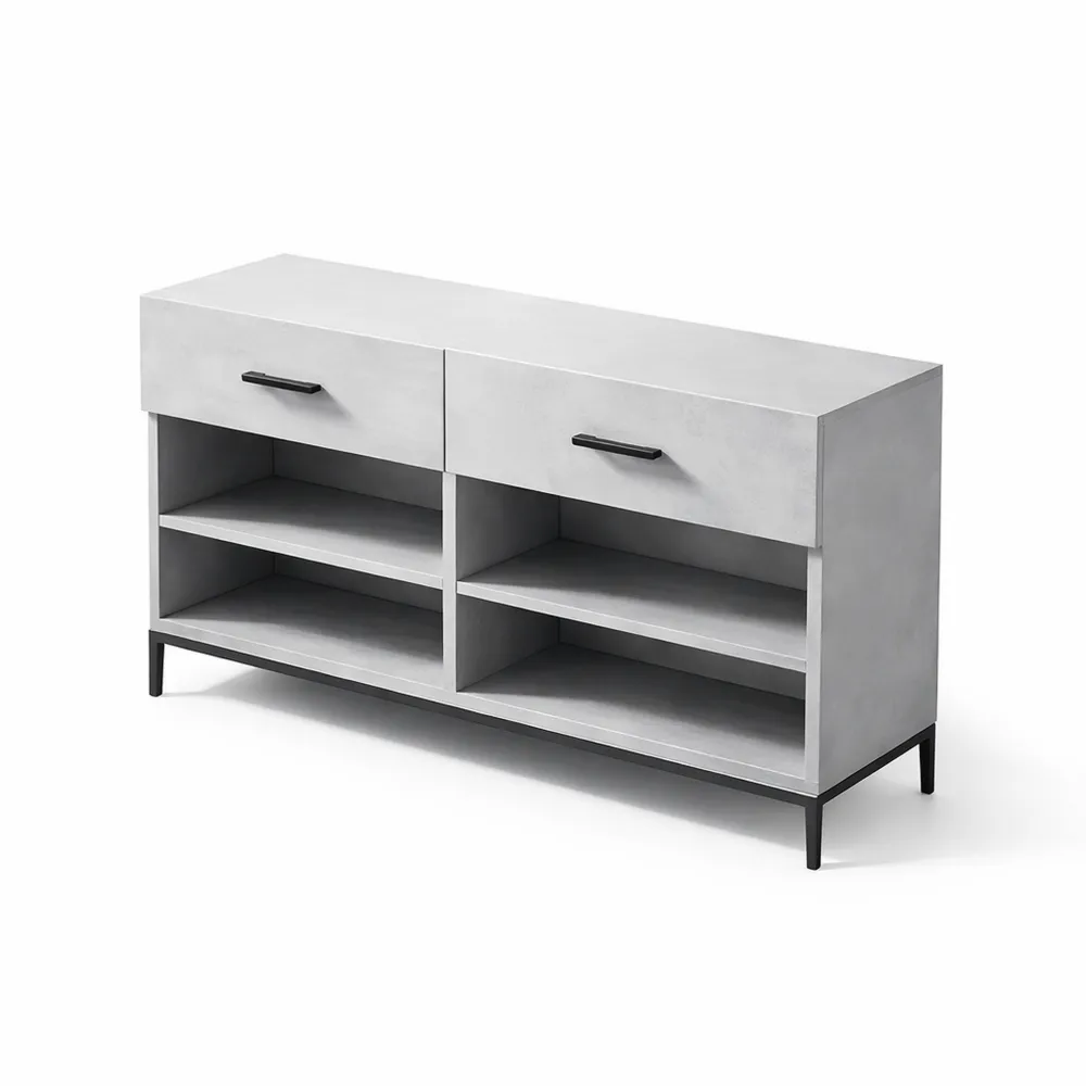 Banc de rangement pour chaussures avec étagères en bois gris béton