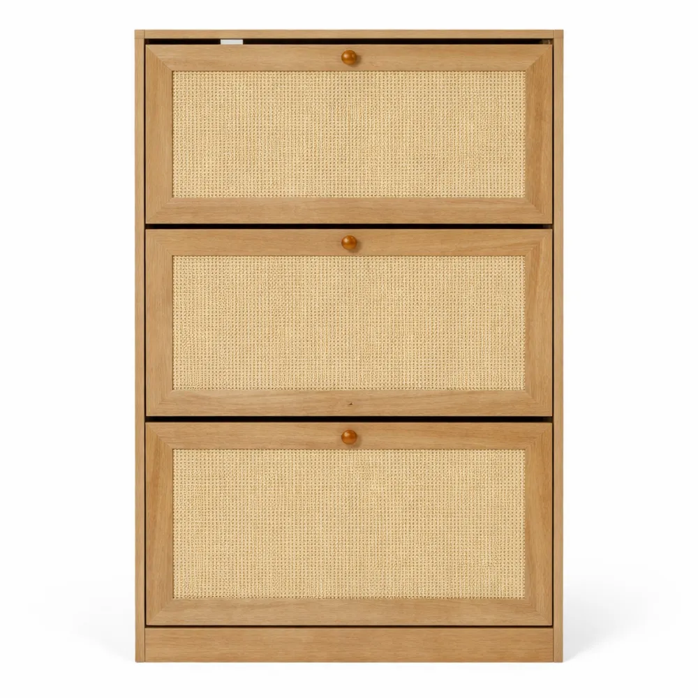 Meuble de Rangement pour Chaussures 3 Portes en Bois, Design Moderne, Couleur Marron