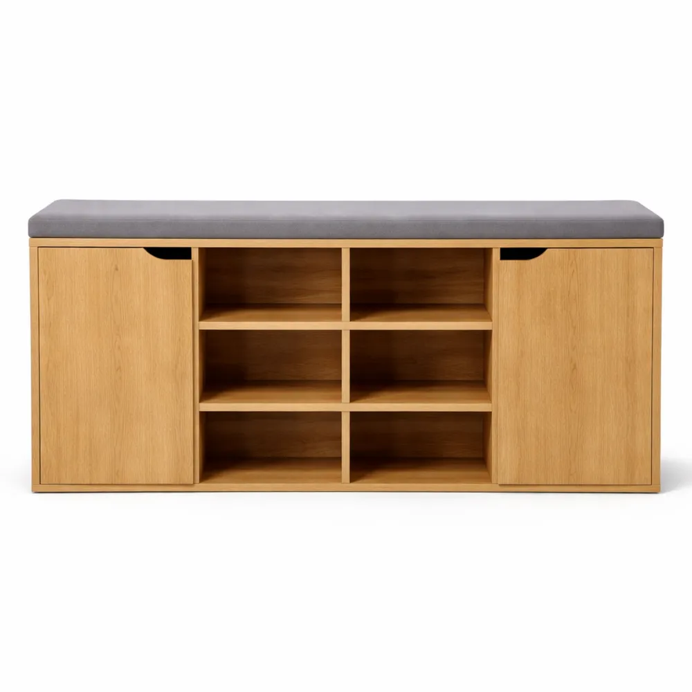 Meuble à chaussures avec coussin d'assise marron, dimensions 103 x 48 x 30,5 cm