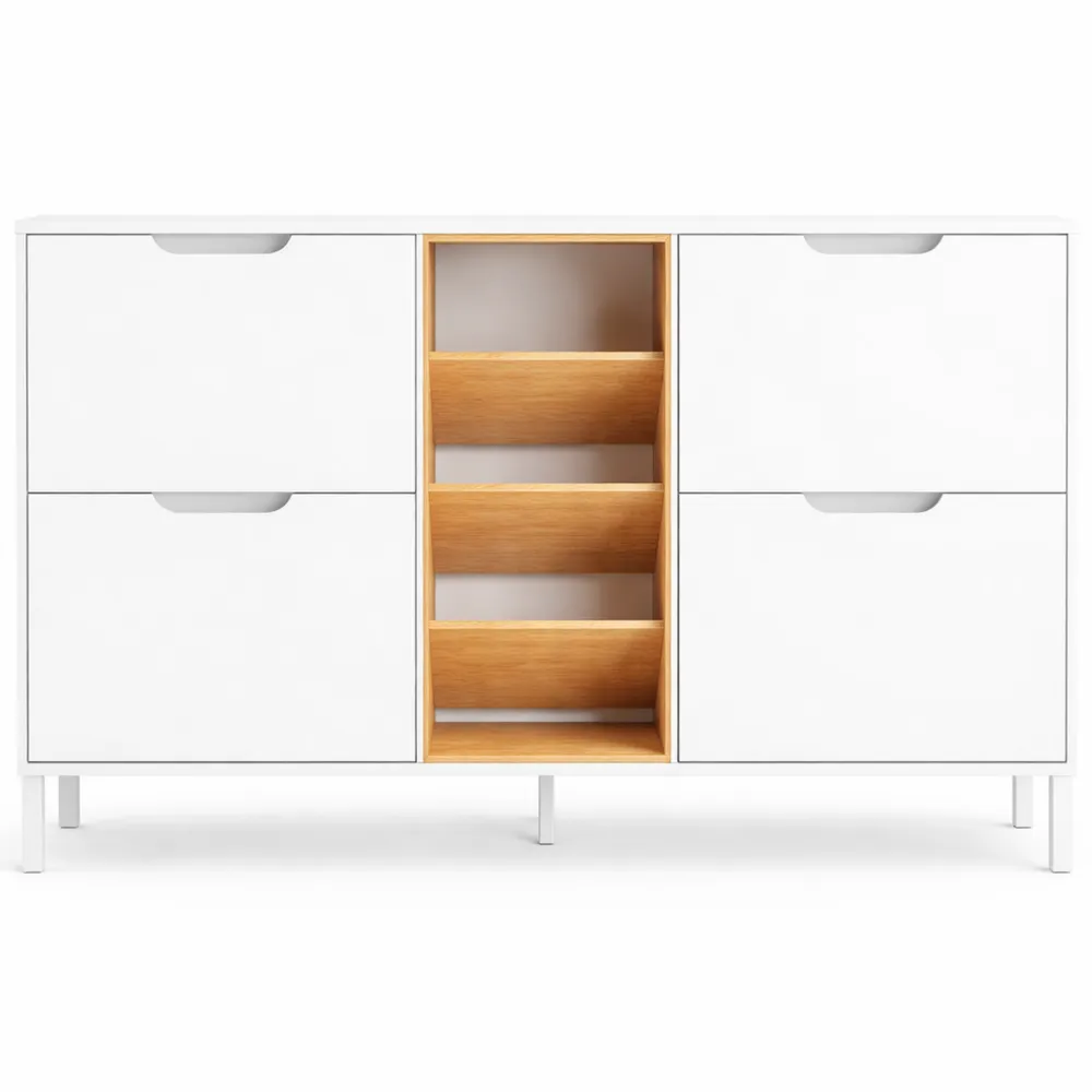 Armoire à Chaussures Ultra Mince avec Compartiments Ouverts et Abattants