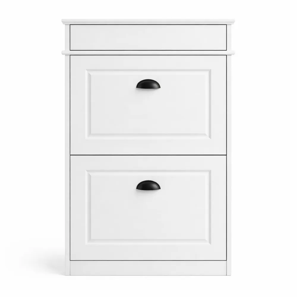 Armoire à Chaussures avec 2 Abattants pour 8 Paires, Entrée et Couloir, Effet Bois Vieilli Blanc