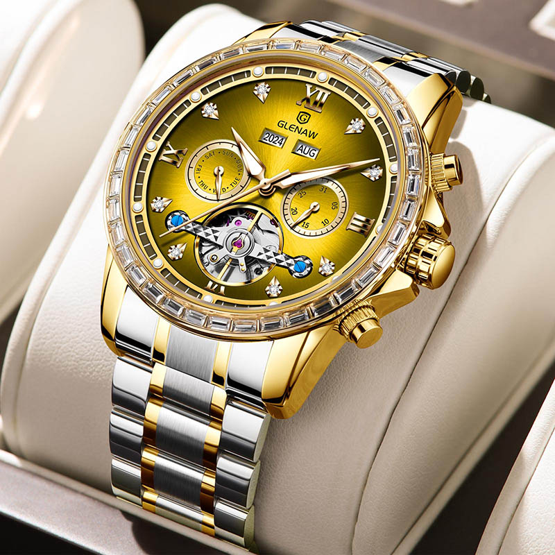 Men’s Automatic Tourbillon Watch, Skeleton Mechanical Wristwatch with Roman Dial