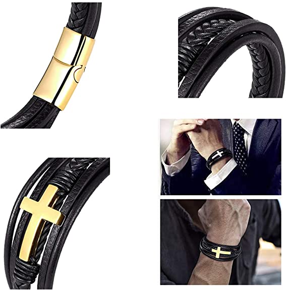 Men Hand-woven leather cross bracelet-BUNNYKACHU