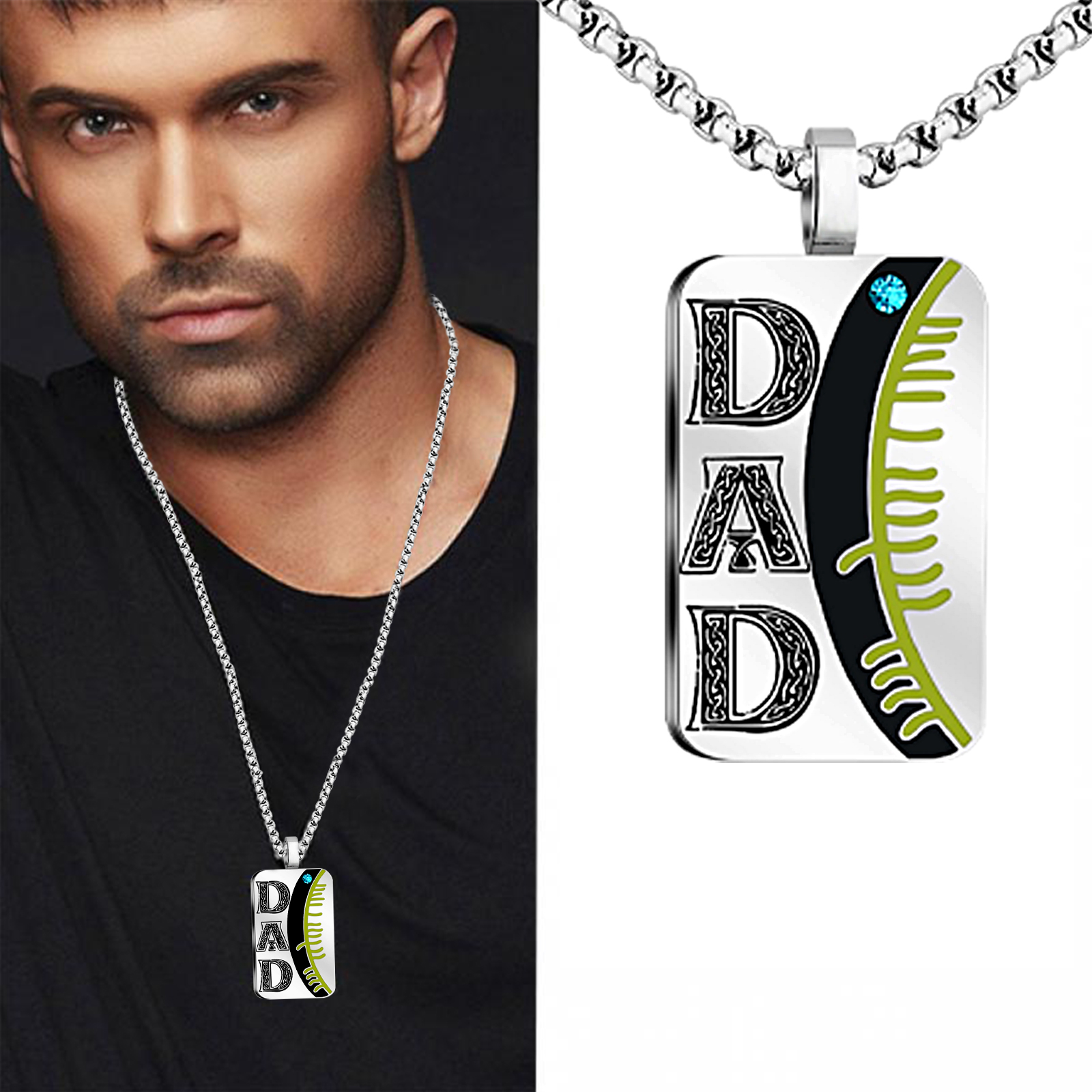 Vintage fashion personalized DAD shield diamond necklace-BUNNYKACHU
