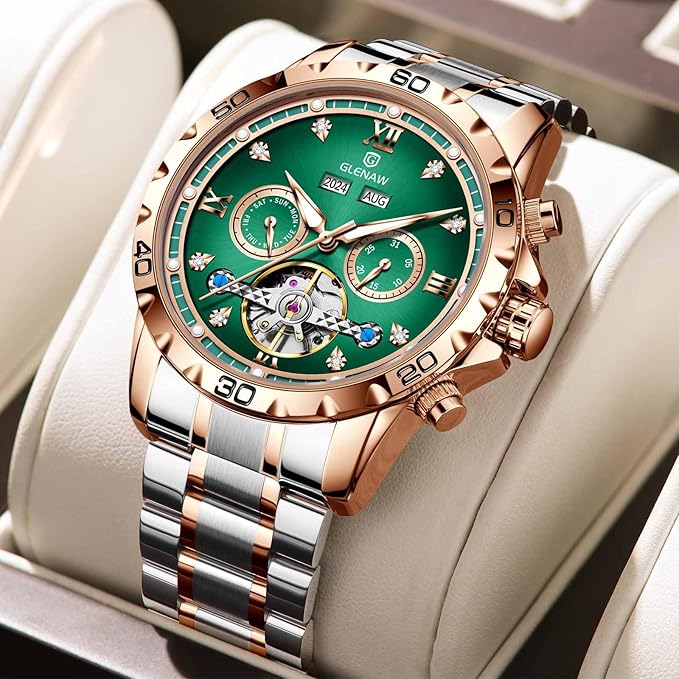 Men’s Automatic Tourbillon Watch, Skeleton Mechanical Wristwatch with Roman Dial