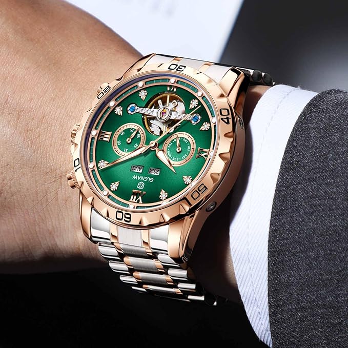 Men’s Automatic Tourbillon Watch, Skeleton Mechanical Wristwatch with Roman Dial