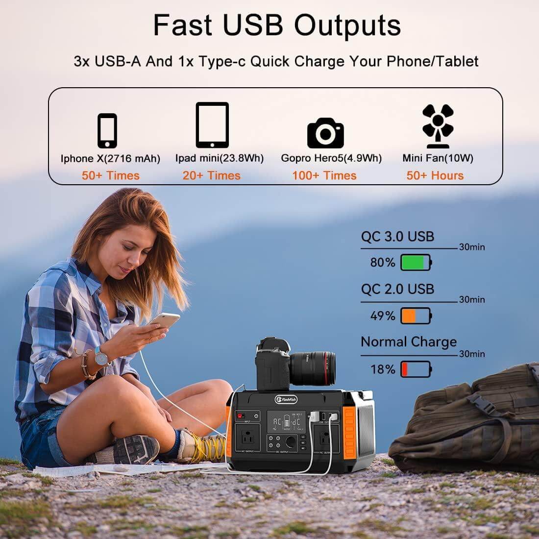 FlashFish P60 Portable Power Station | 500W + 520Wh High-Capacity