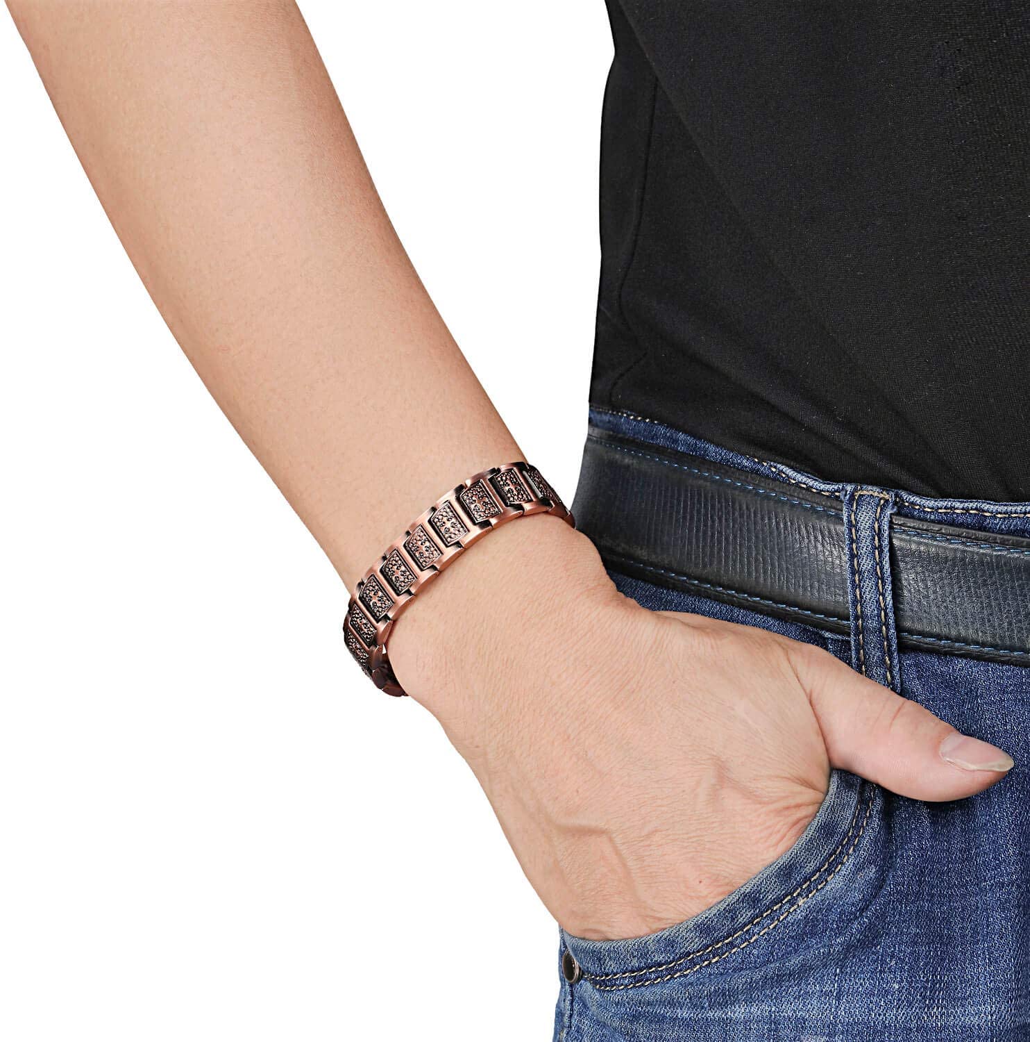 Men's red copper vintage model magnetic therapy stone cross bracelet-BUNNYKACHU