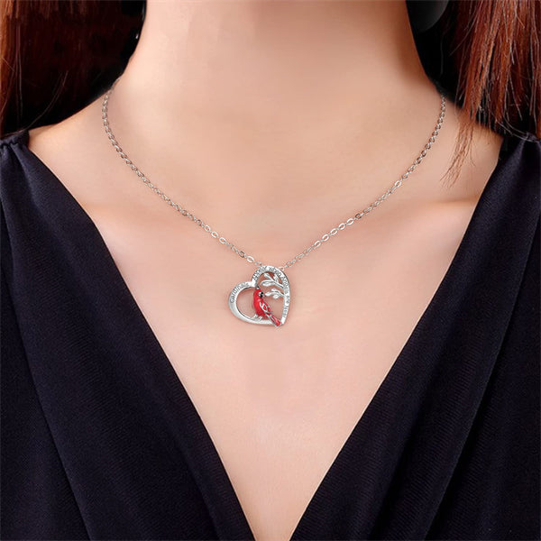 Red Cardinal Heart Necklace-BUNNYKACHU