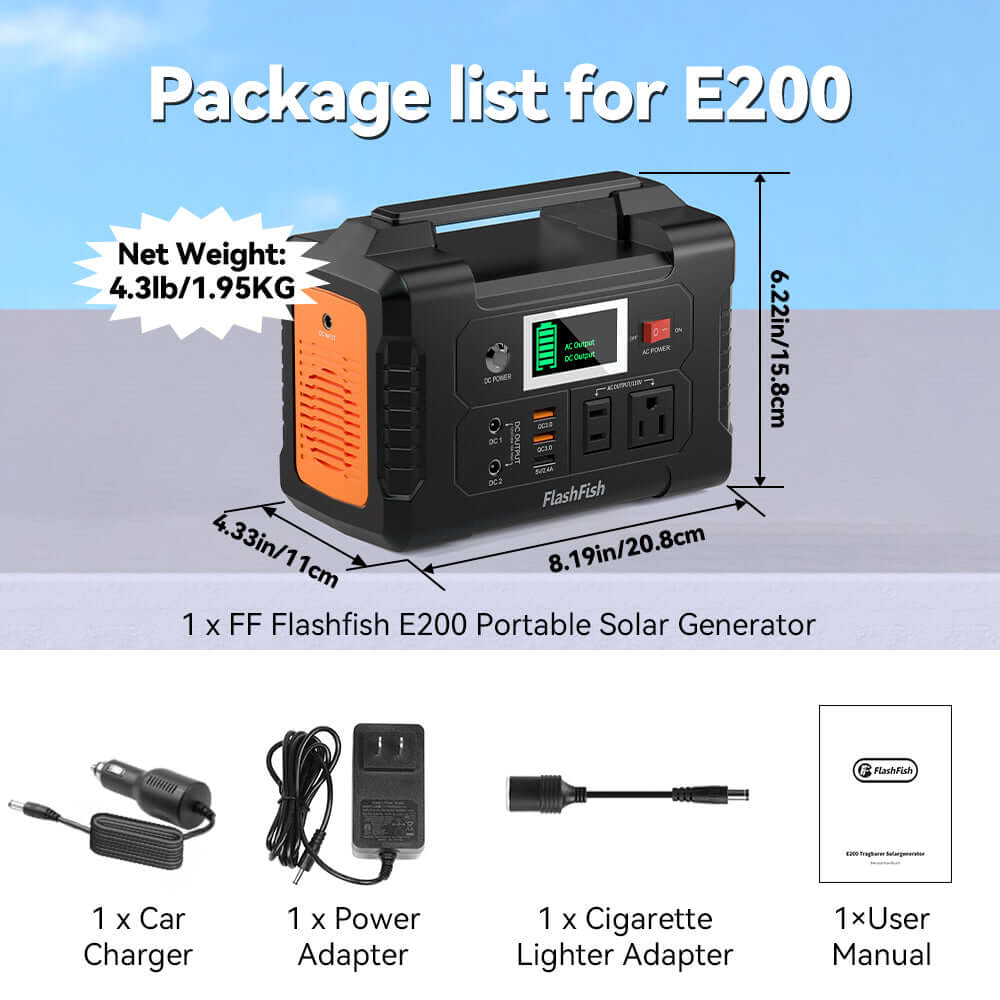 FlashFish E200 Portable Power Station | 200W+151Wh Compact Generator
