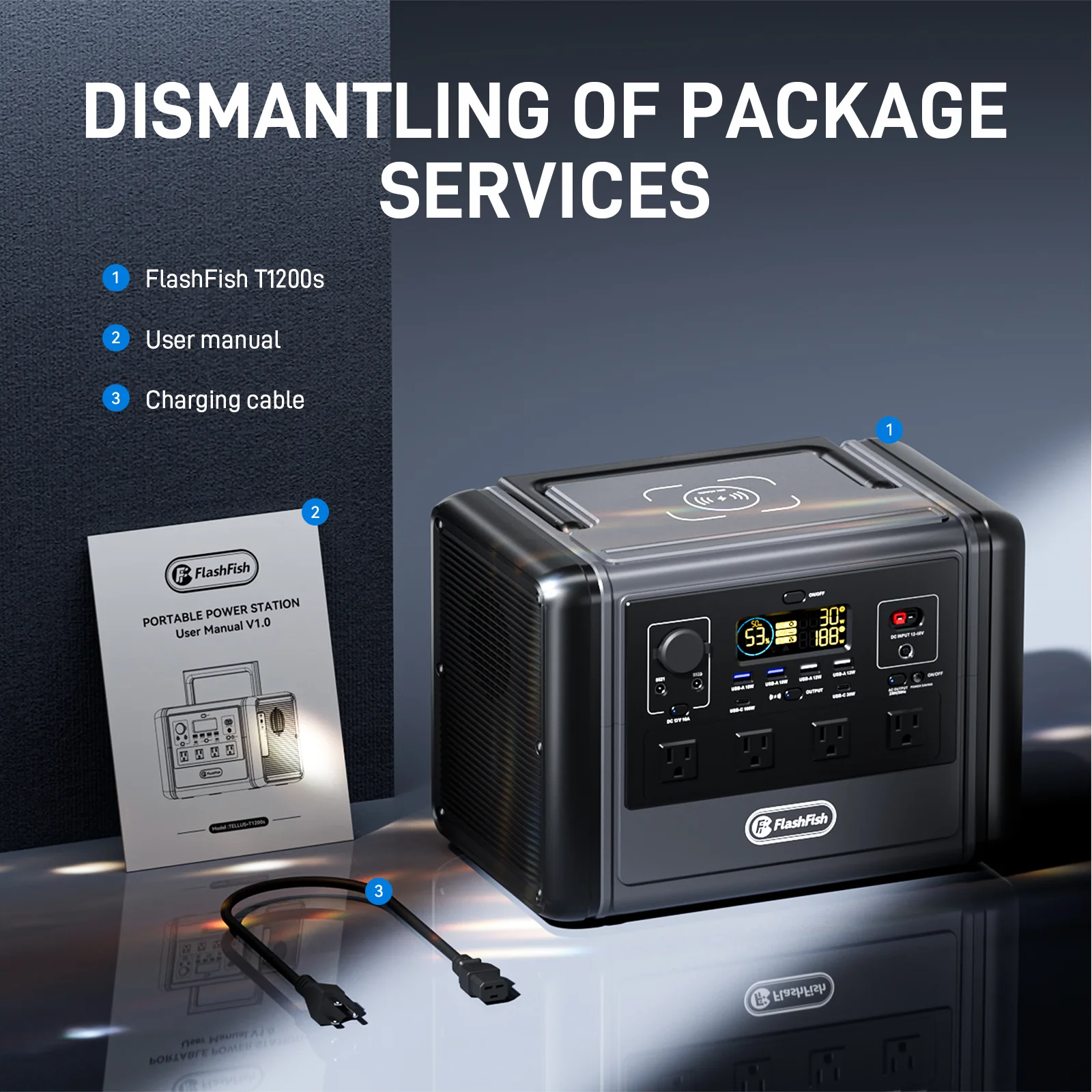 Flashfish T1200S Portable Power Station |【LFP】1200W+768Wh