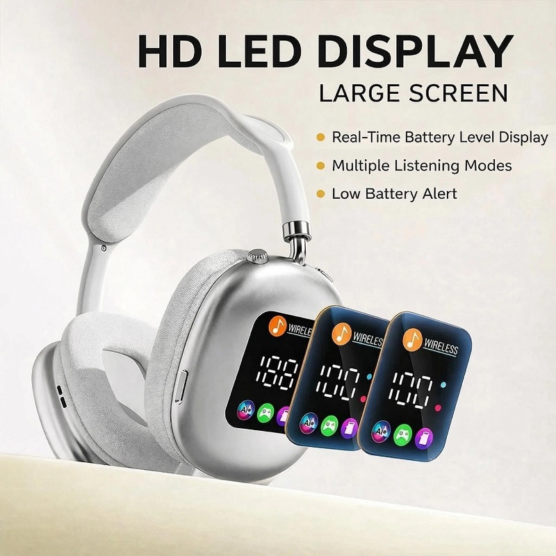 NWNENF RGB LED Gaming Headset Wireless Bluetooth Headphones – HiFi Stereo Over-Ear Sports Earbuds with Noise Reduction Mic-Black