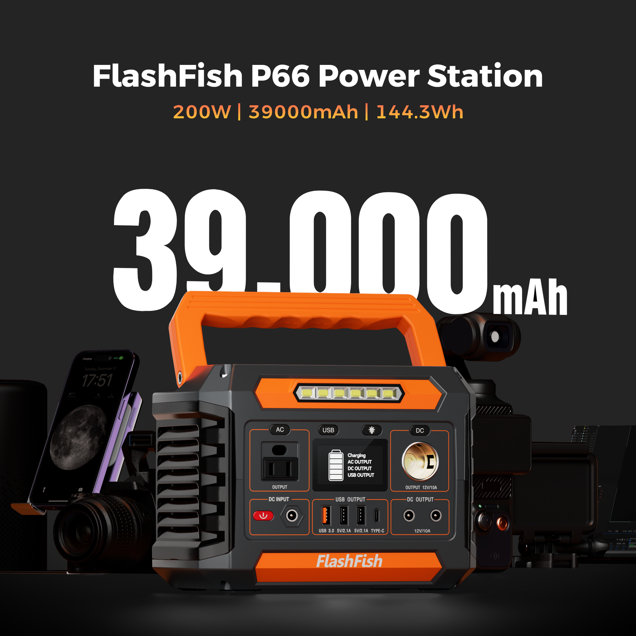 FlashFish P66A Portable Power Station | 260W+288Wh UPS & Wireless
