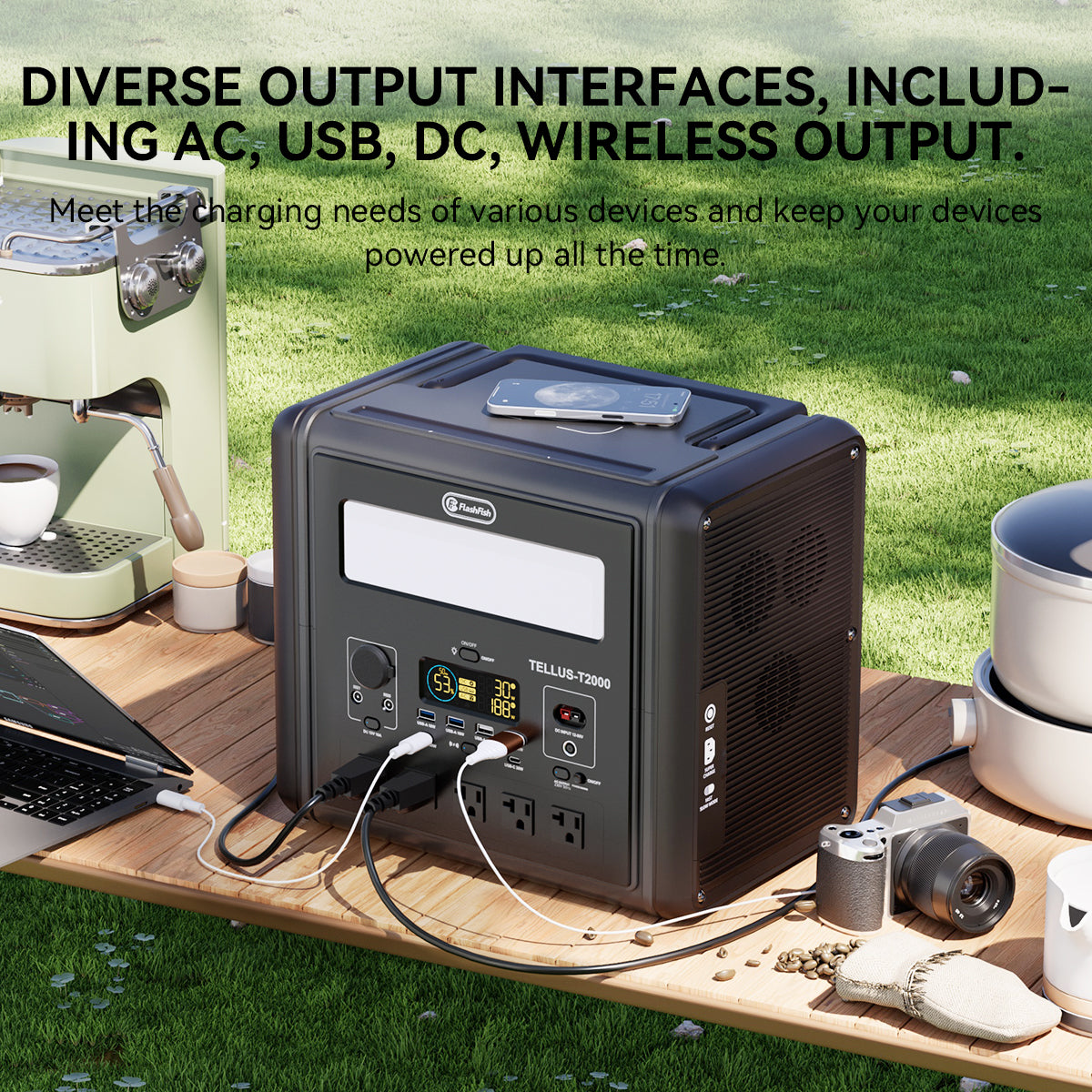 Flashfish T2000 Portable Power Station |【LFP】2000W+1536Wh