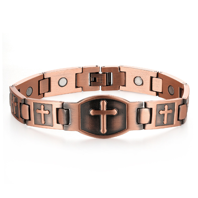 Red copper vintage magnetic therapy cross bracelet-BUNNYKACHU