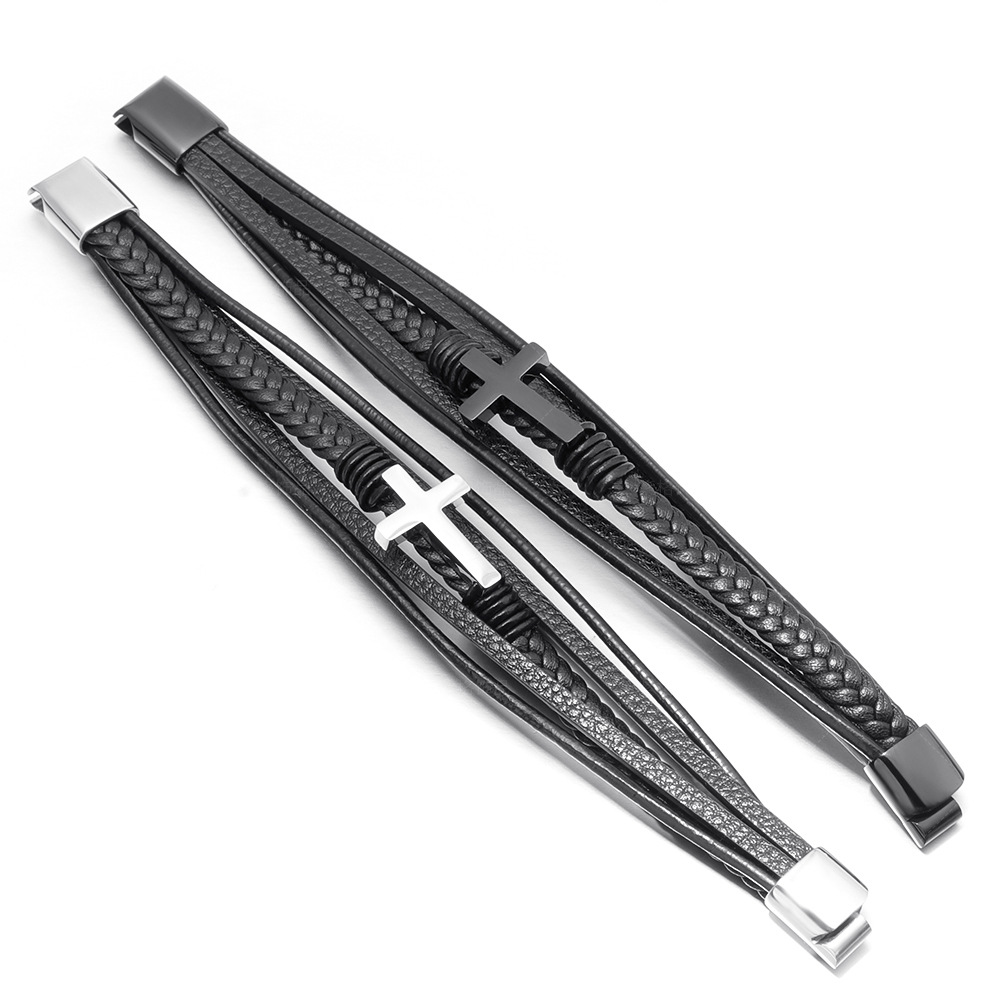 Men Hand-woven leather cross bracelet-BUNNYKACHU