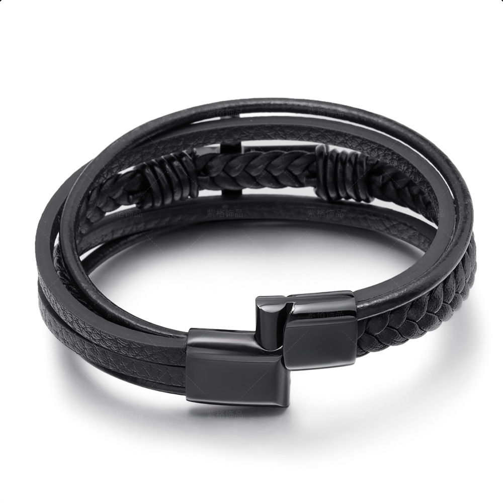 Men Hand-woven leather cross bracelet-BUNNYKACHU