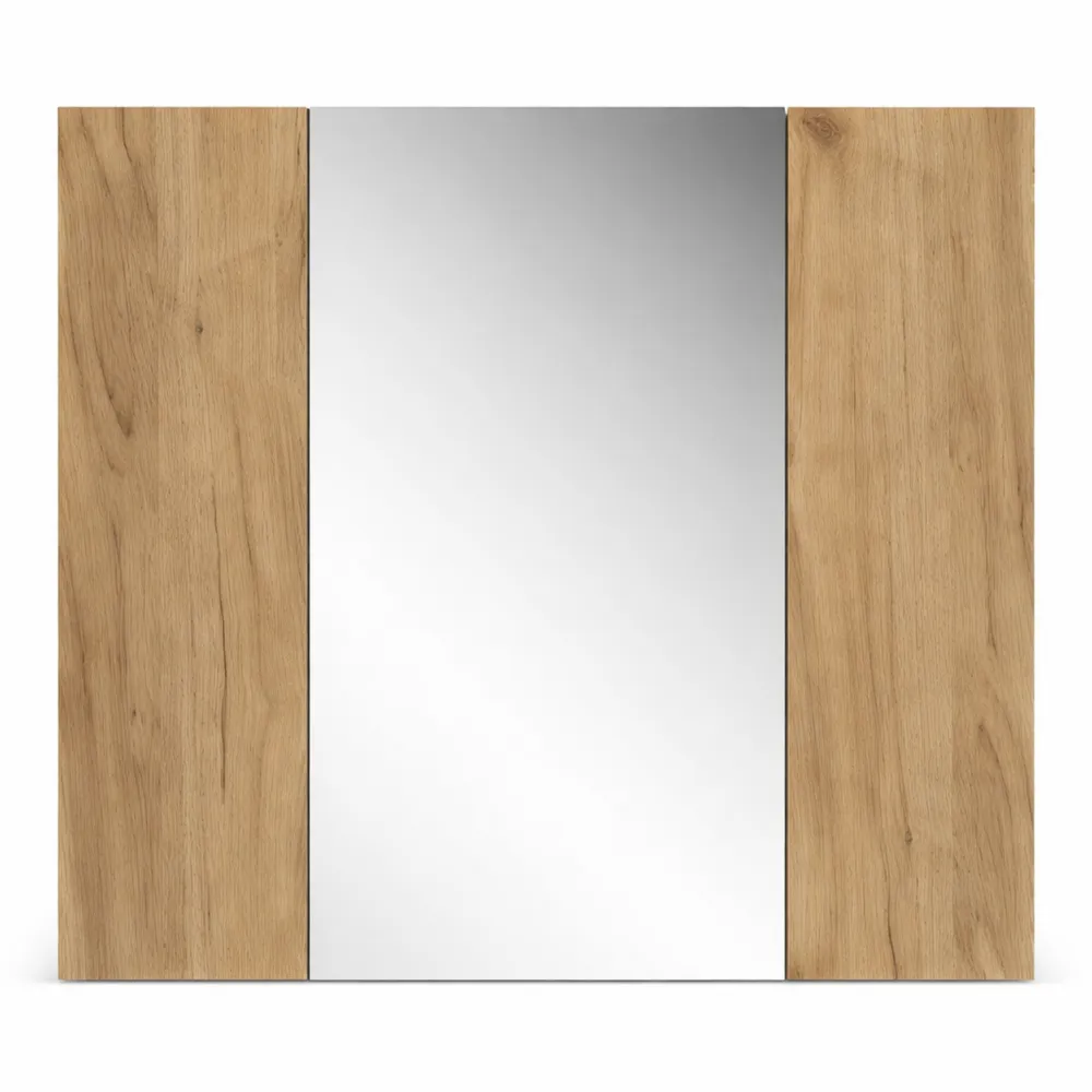 Armadio a Specchio da Bagno con Ripiani, Quercia Dorata, 80 x 59.2 cm-Quiesden