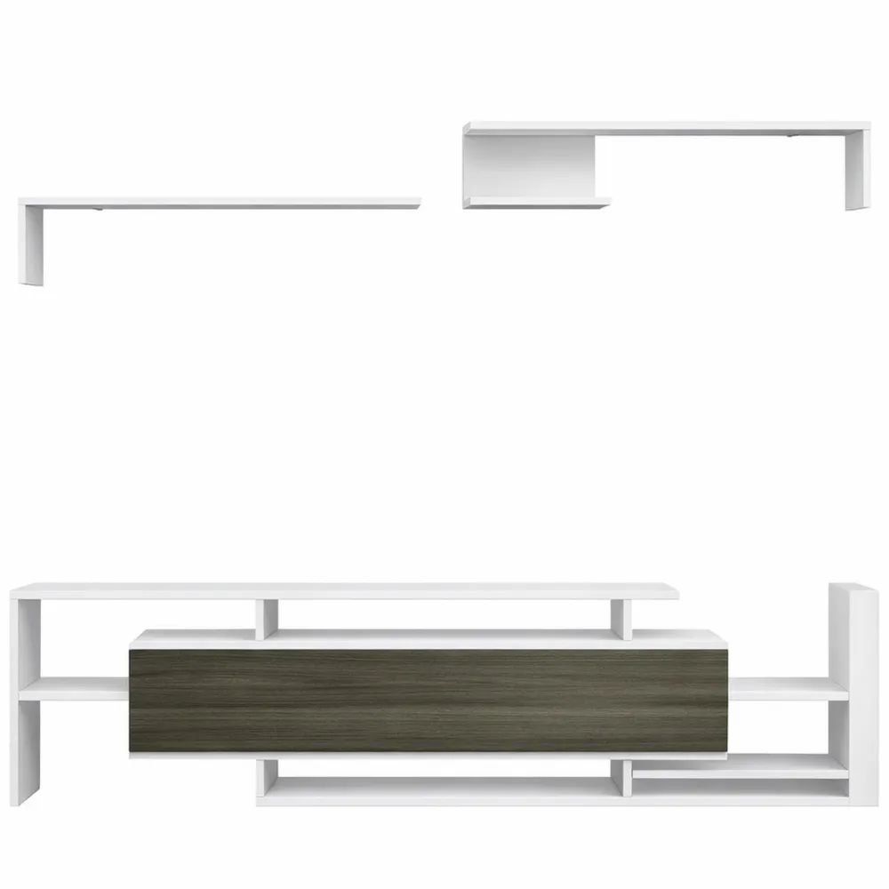 Mobile TV con Ripiani Aperti e Armadietto in Legno, Design Moderno per Soggiorno-Quiesden