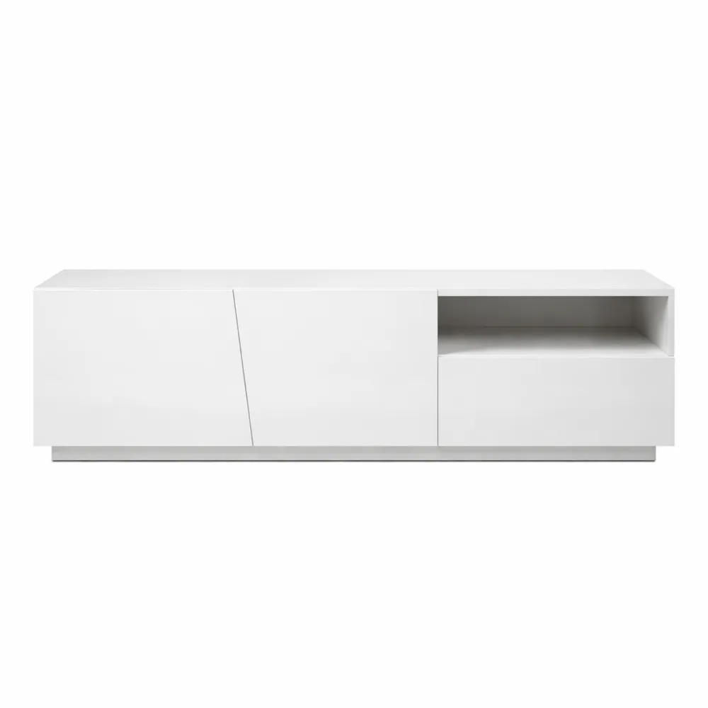 Mobile porta TV moderno a 2 ante, credenza bassa per soggiorno bianco lucido-Quiesden