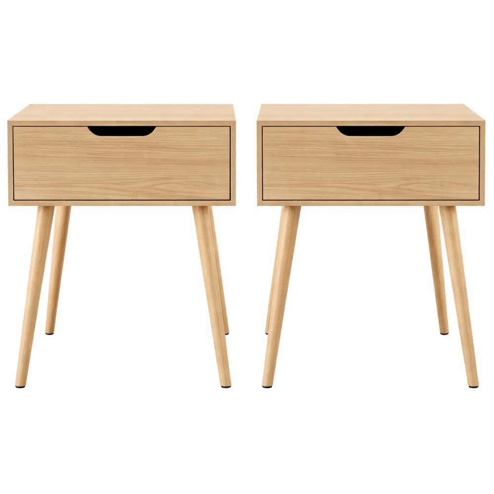 Coppia di Comodini Moderni in MDF con Cassetto e Gambe-Quiesden