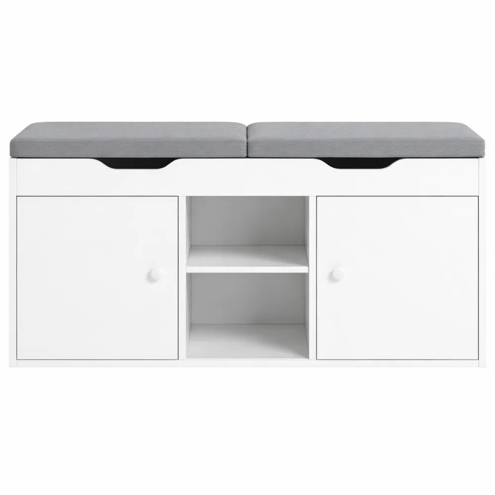 Scarpiera Salvaspazio per Ingresso con Panca e Vano Portaoggetti - Bianco 100x48x34 cm-Quiesden