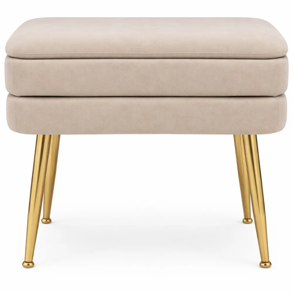 Panca contenitore in tessuto effetto velluto Beige, 50 x 35 x 42 cm-Quiesden