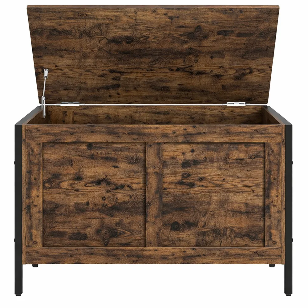 Cassapanca Multiuso 95L con Design Industriale e Coperchio di Sicurezza per Salotto e Ingresso-Quiesden