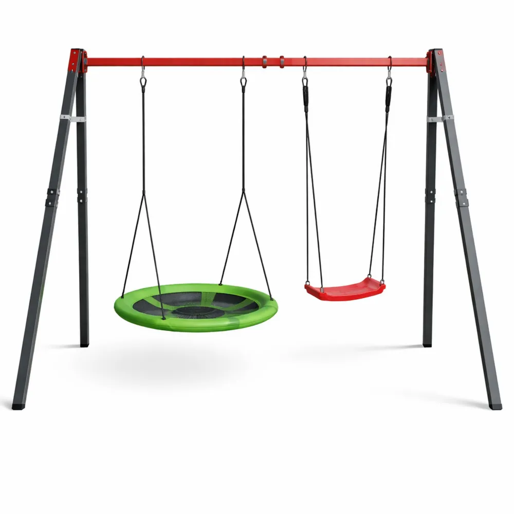 Altalena doppia in metallo con sedile nido e dondolo, portata fino a 150 kg, stabile e sicura per giardino-Braydenest