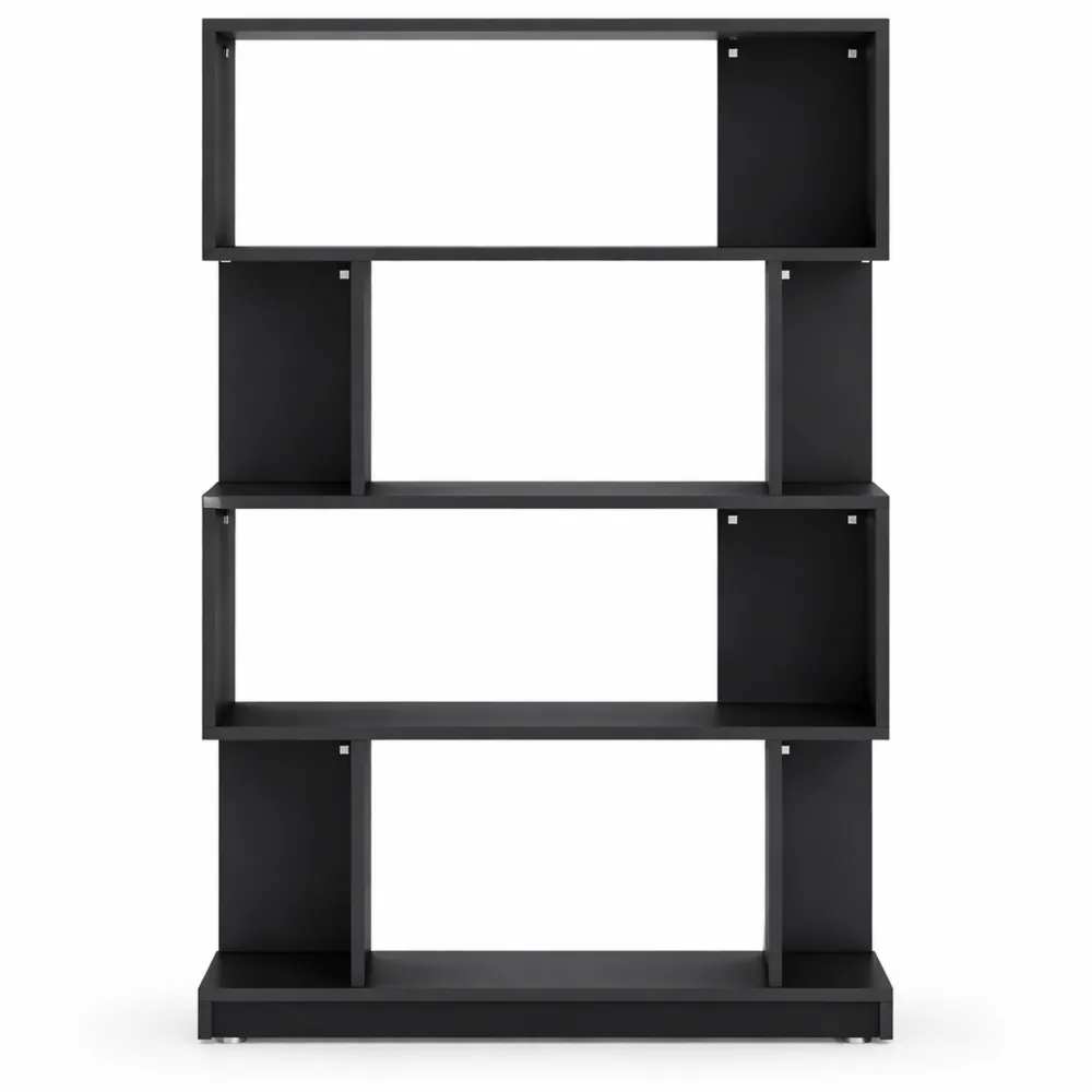 Libreria Moderna a Zig-Zag con 6 Ripiani, 80x24x191cm, Nera-Braydenest