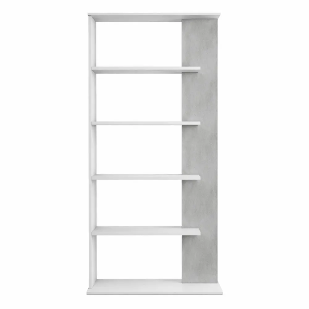 Libreria bifacciale a 5 ripiani per ufficio o cameretta, 90x25x180 cm, Bianco e Cemento-Braydenest