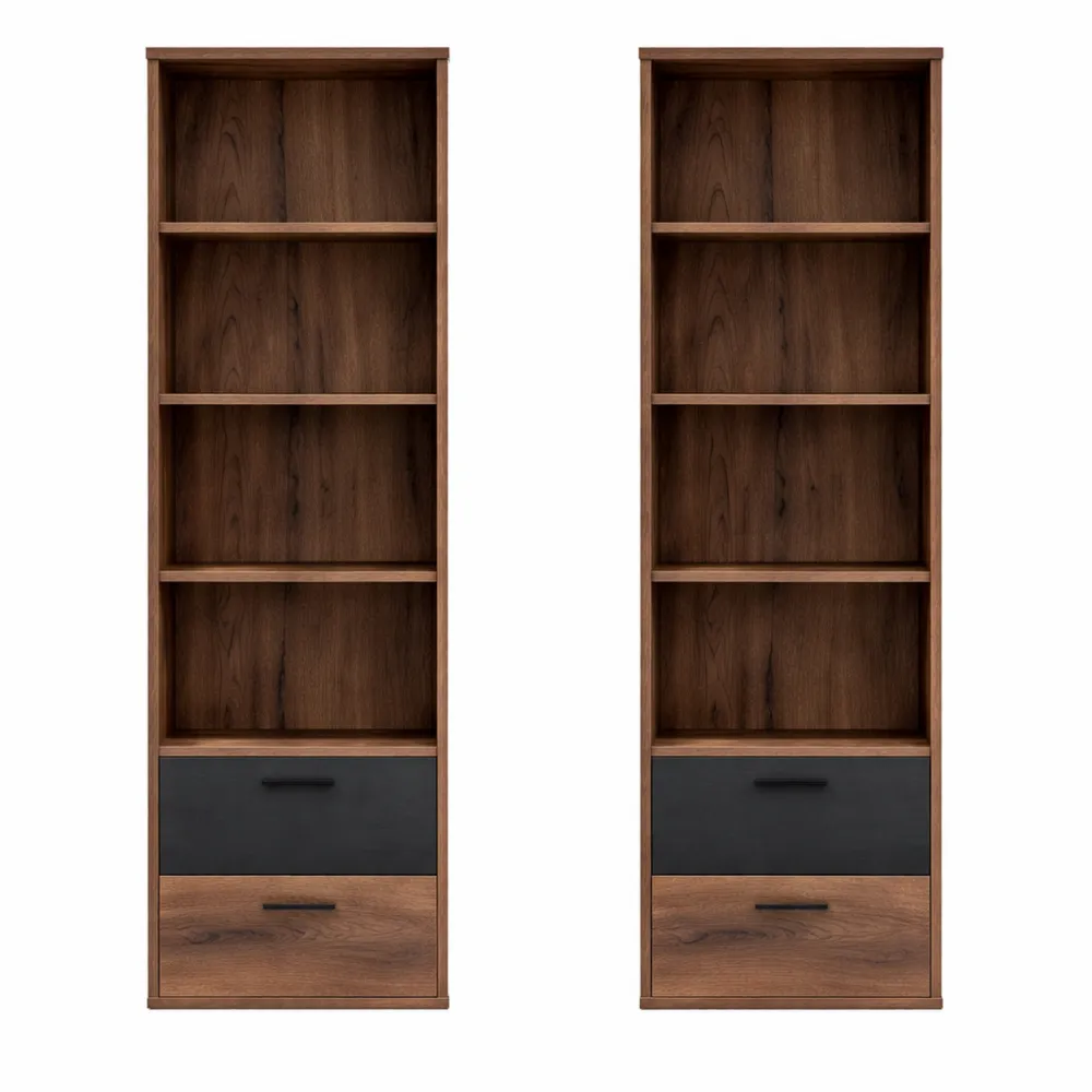 Libreria in Legno Rovere con Ripiani e Vani Portaoggetti-Braydenest