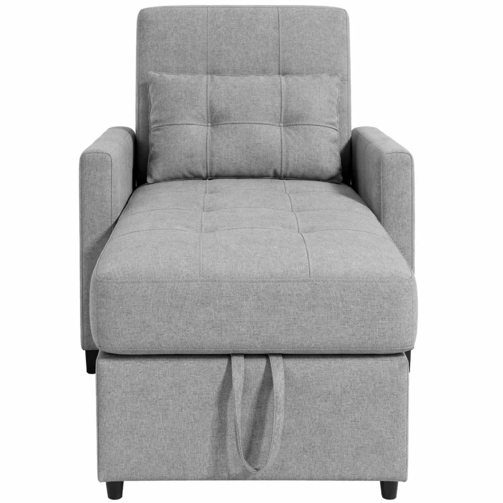 Poltrona Letto Singolo Reclinabile con Cuscino e Ruote, 69x82x85cm, Grigio Chiaro-Braydenest