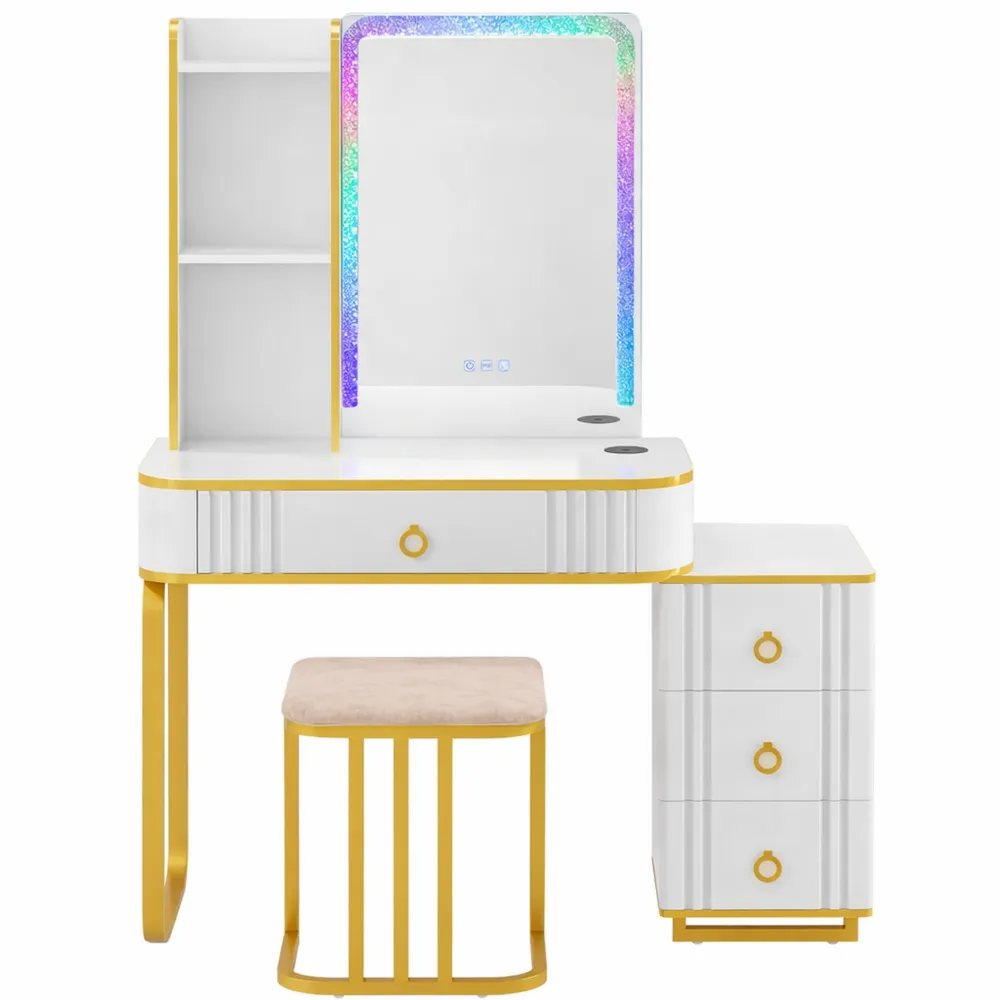 Toletta Trucco con Luci a Led Regolabili e Specchio con Porta USB-Braydenest