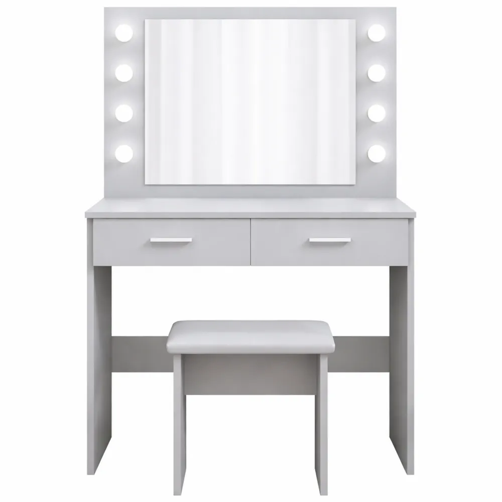 Tavolo da Trucco con Specchio e Luci LED, Design Moderno con Sgabello e Cassetti-Braydenest
