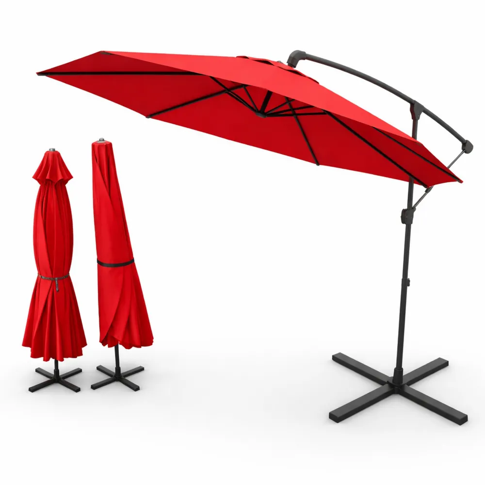 Grand parasol inclinable rouge avec protection UV pour jardin