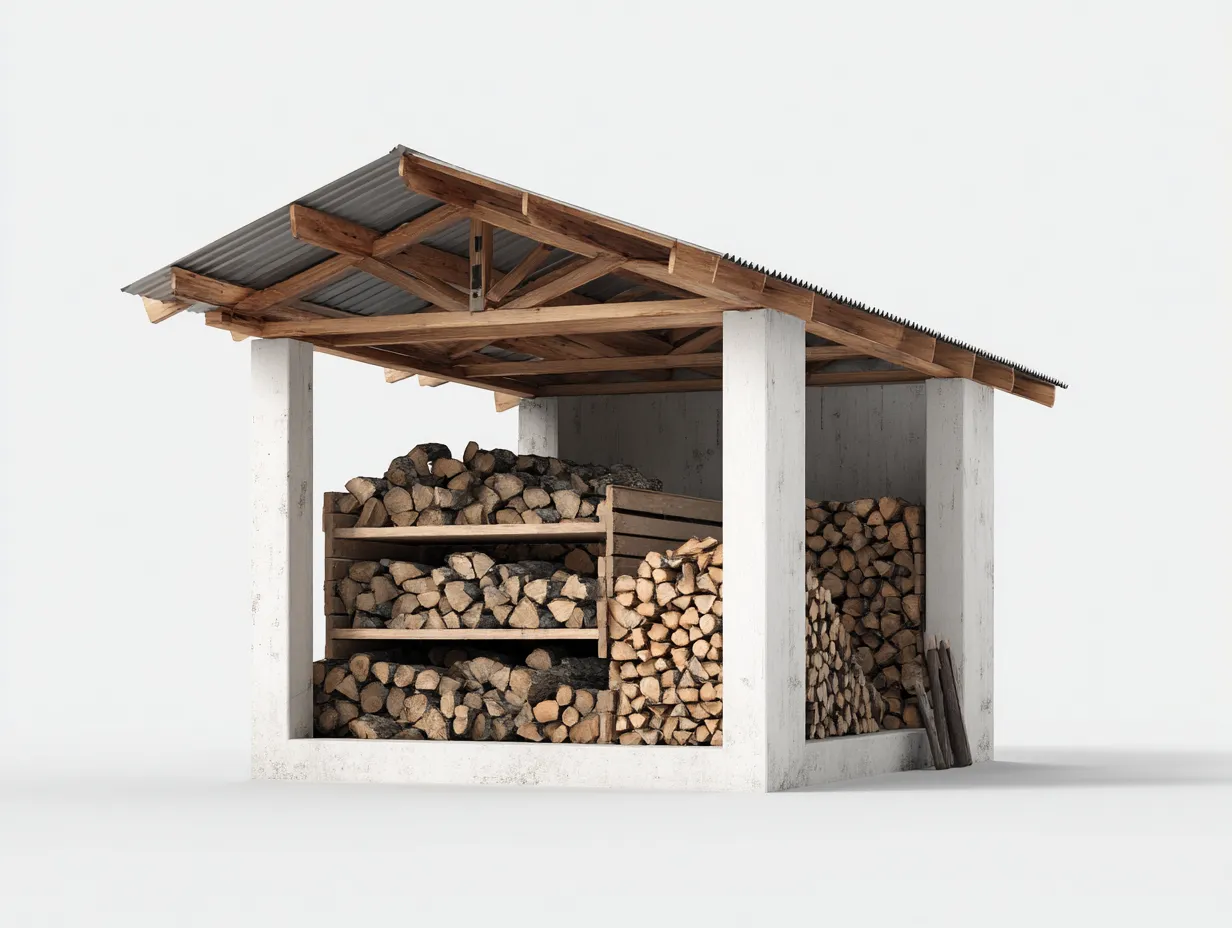 Leñero de exterior de madera con techo protector 200x80x160 cm - marrón-gris - almacenamiento de leña - diseño funcional-Loftupmart