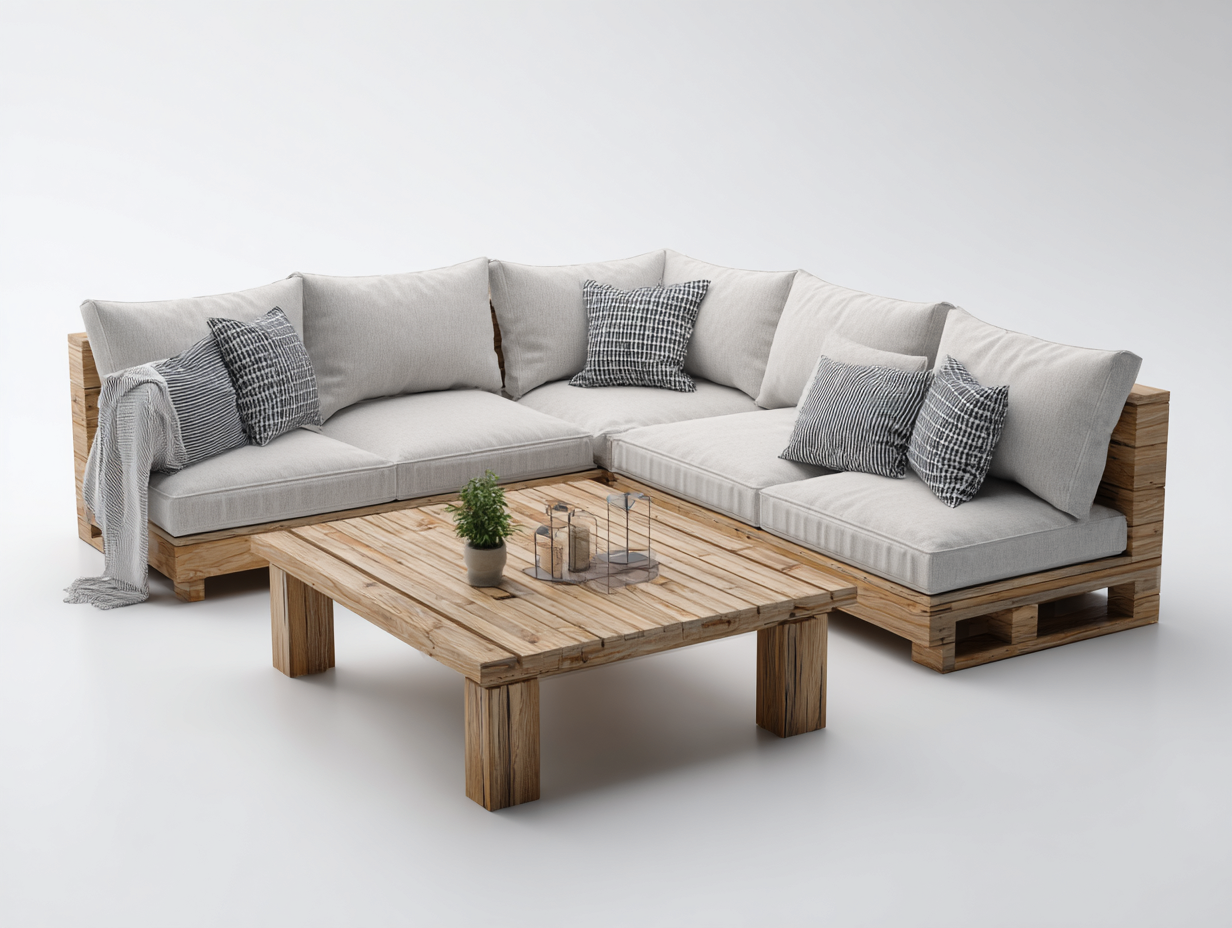 Sofás de jardín esquinero de madera con cojines 210 x 210 x 70 cm color madera natural y beige - sofá de jardín para terraza y patio - diseño moderno para exterior-Loftupmart
