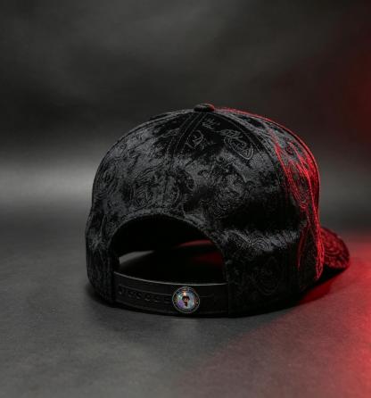 El Fantasma black baseball hat back view featuring adjustable strap closure and dark gothic streetwear detailing