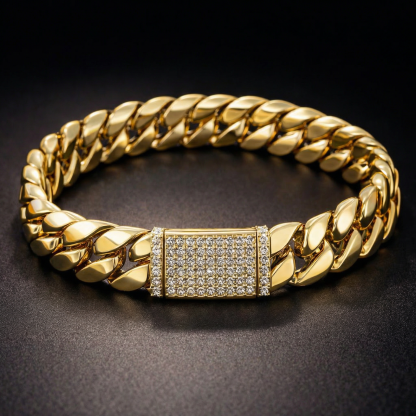 Iced Cuban Link Bracelet – Gold Plated Hip Hop Street Chain Bracelet