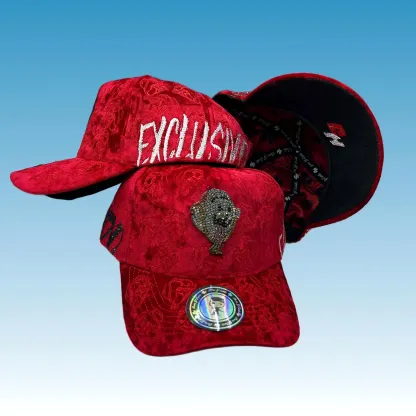 Ei Boo red velvet baseball cap with sparkling rhinestone ghost emblem for Y2K luxury streetwear