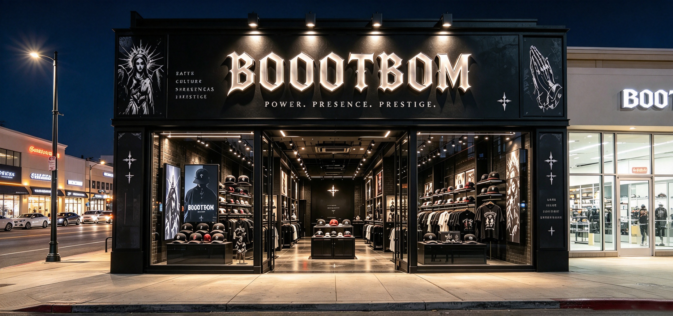 Boostbom retail storefront concept based on a real-world cap store layout