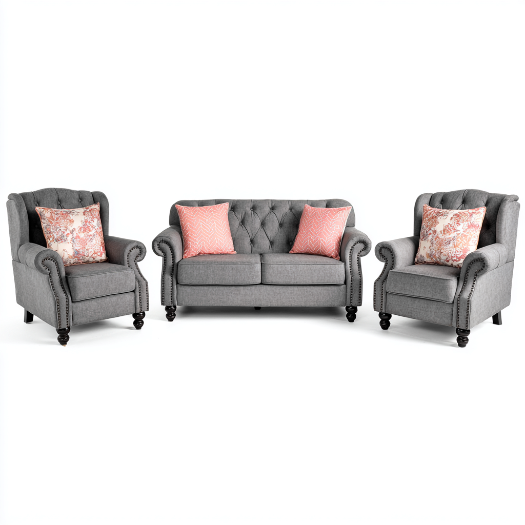 Set divani-tessuto-legno-185x90x88 cm-grigio-stile classico-Craftupyard