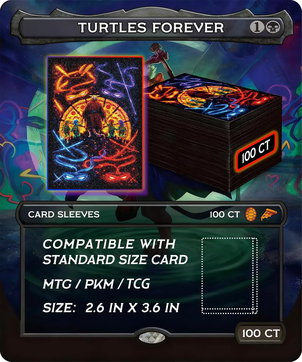 MTG Card Sleeves 100 Pcs Turtles Forever Textured Back Art Sleeves Deck Protector, HD Clear Front & Matte Back, Ultra-Durable, Smooth Shuffle Standard Size Card Sleeves Fit TCG MTG Cards