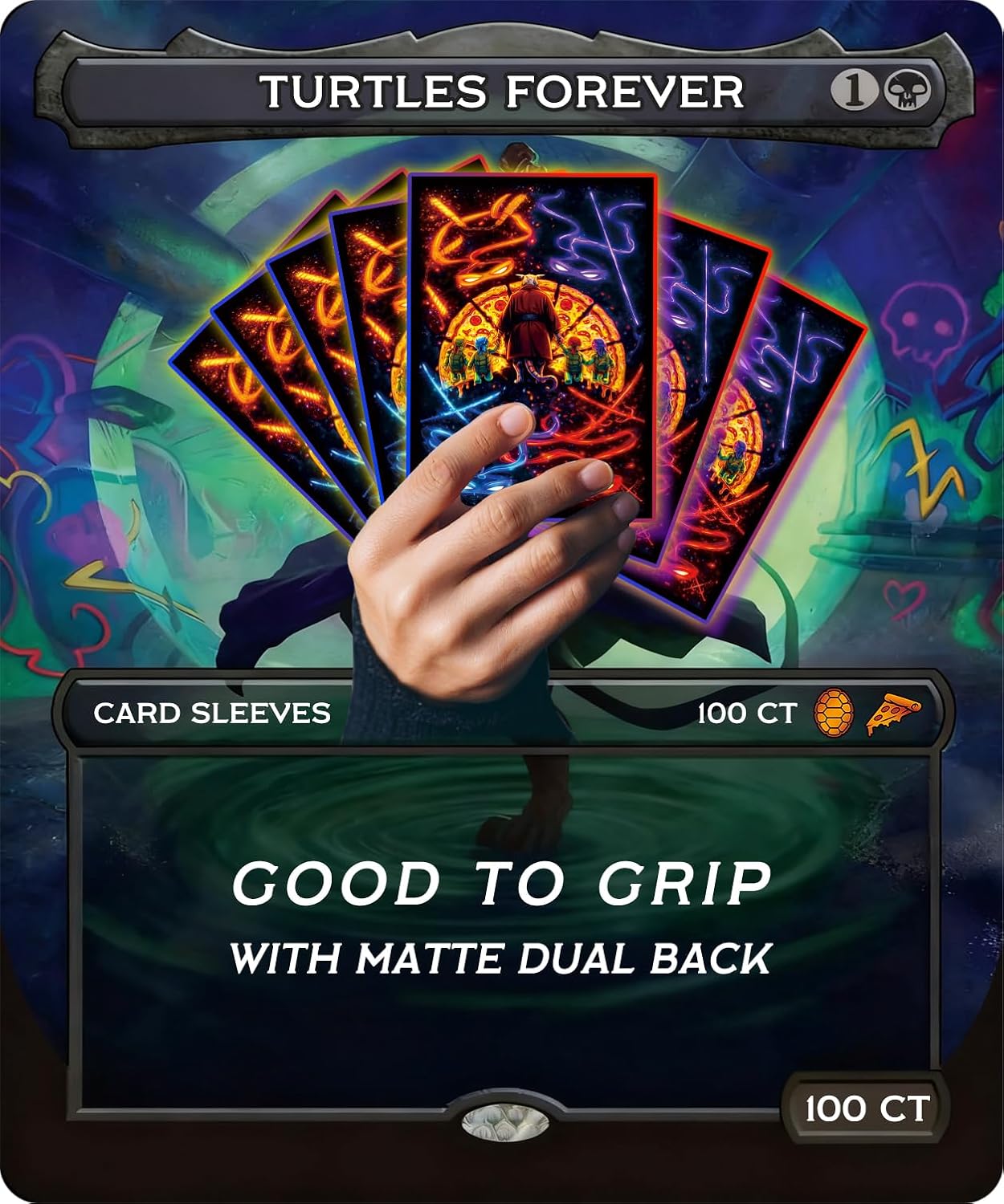 MTG Card Sleeves 100 Pcs Turtles Forever Textured Back Art Sleeves Deck Protector, HD Clear Front & Matte Back, Ultra-Durable, Smooth Shuffle Standard Size Card Sleeves Fit TCG MTG Cards