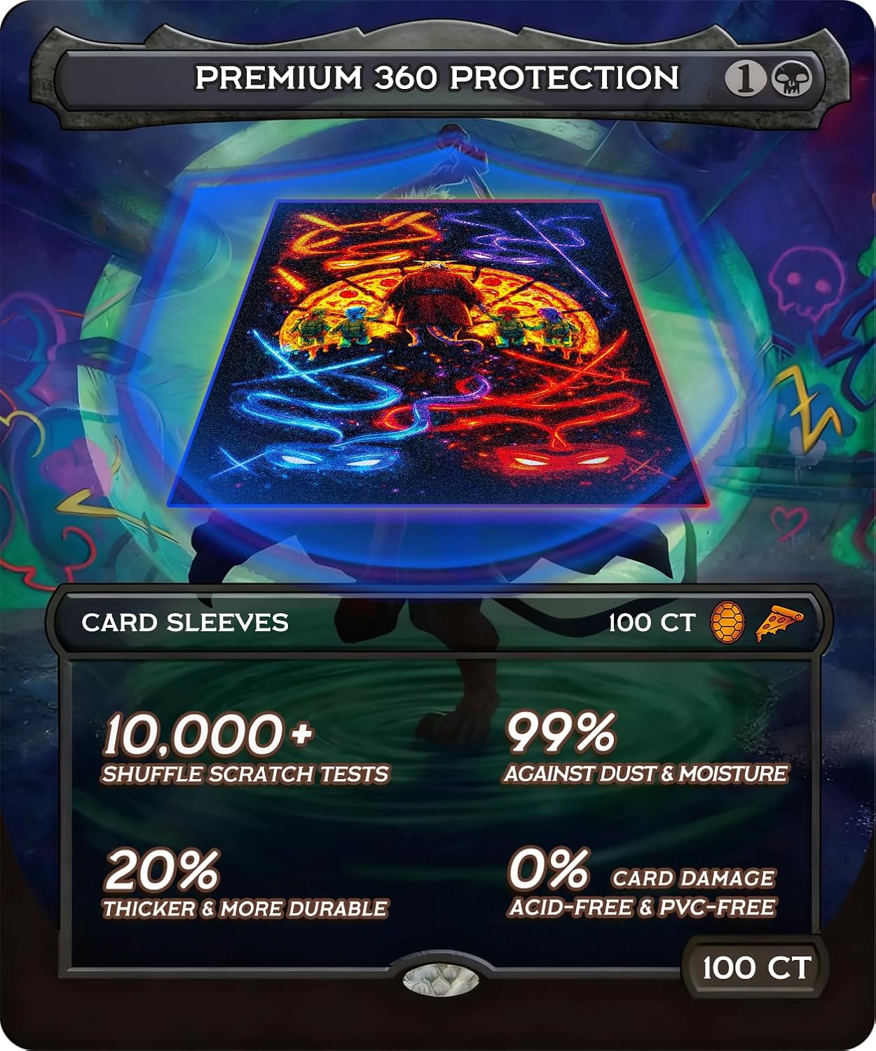 MTG Card Sleeves 100 Pcs Turtles Forever Textured Back Art Sleeves Deck Protector, HD Clear Front & Matte Back, Ultra-Durable, Smooth Shuffle Standard Size Card Sleeves Fit TCG MTG Cards