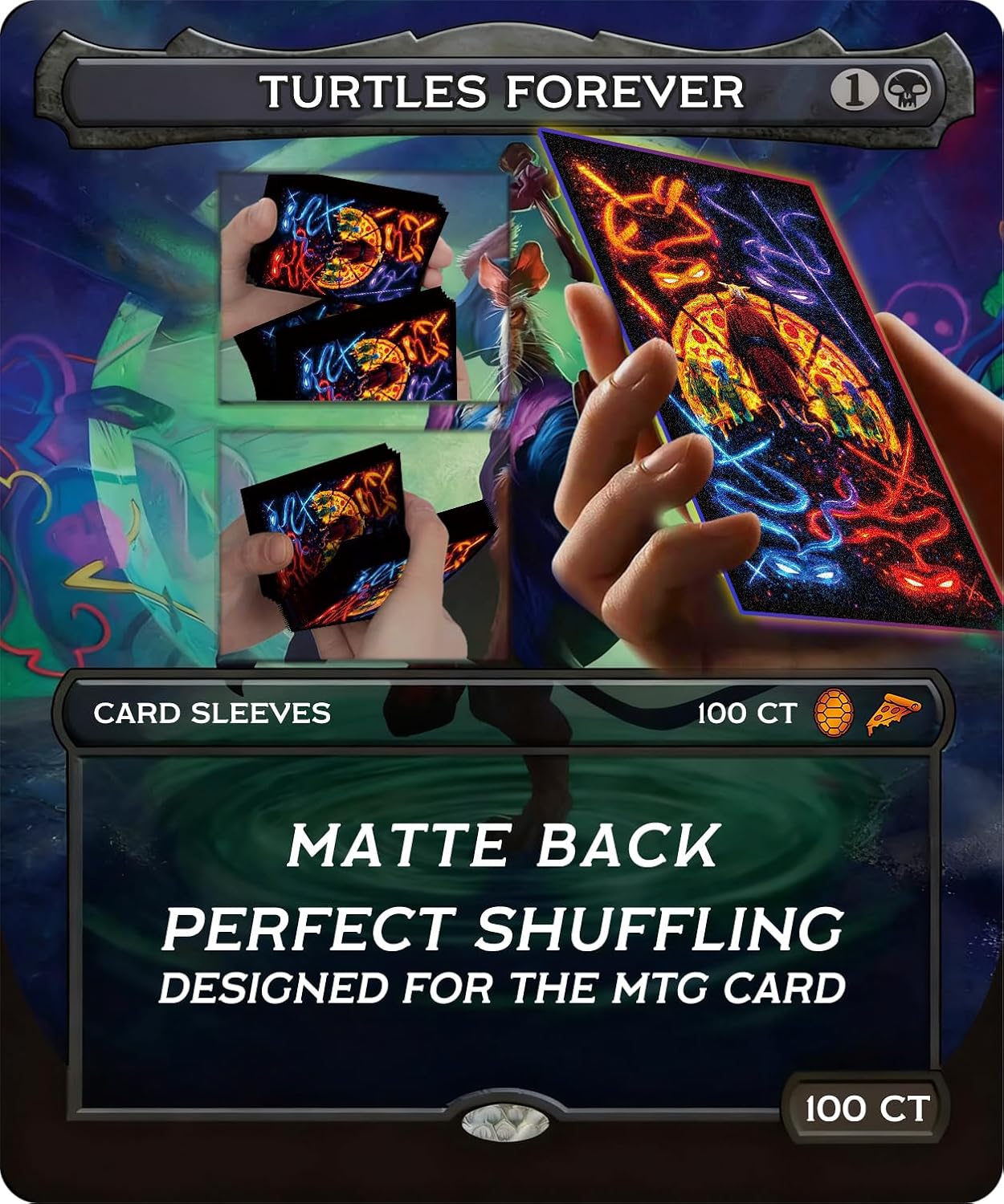 MTG Card Sleeves 100 Pcs Turtles Forever Textured Back Art Sleeves Deck Protector, HD Clear Front & Matte Back, Ultra-Durable, Smooth Shuffle Standard Size Card Sleeves Fit TCG MTG Cards
