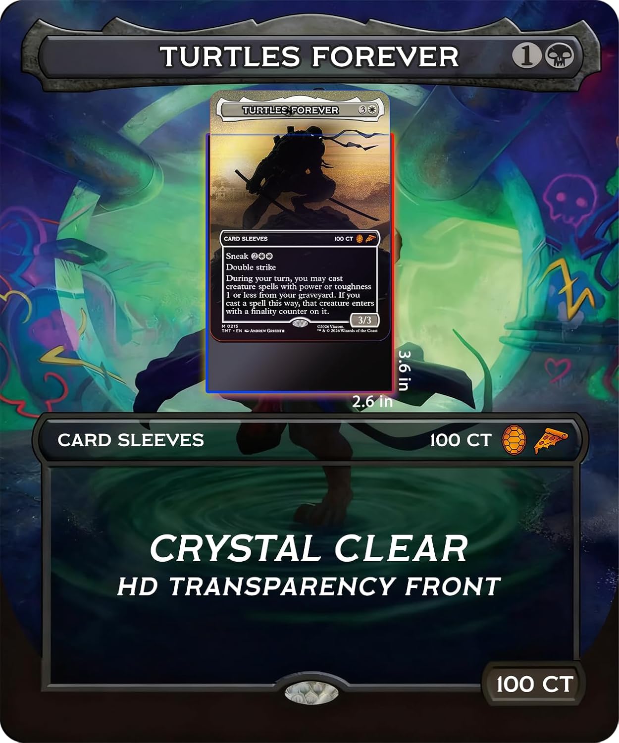 MTG Card Sleeves 100 Pcs Turtles Forever Textured Back Art Sleeves Deck Protector, HD Clear Front & Matte Back, Ultra-Durable, Smooth Shuffle Standard Size Card Sleeves Fit TCG MTG Cards