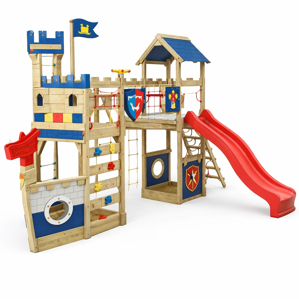 Aire de jeu chateau bois avec toboggan et activits-norqiro