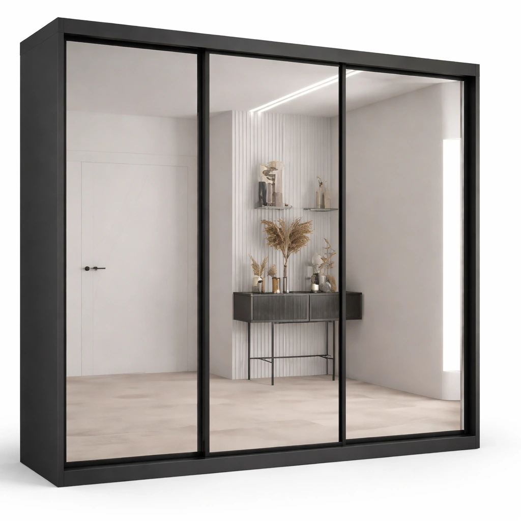Armoire portes coulissantes verre miroir cadre noir-norqiro